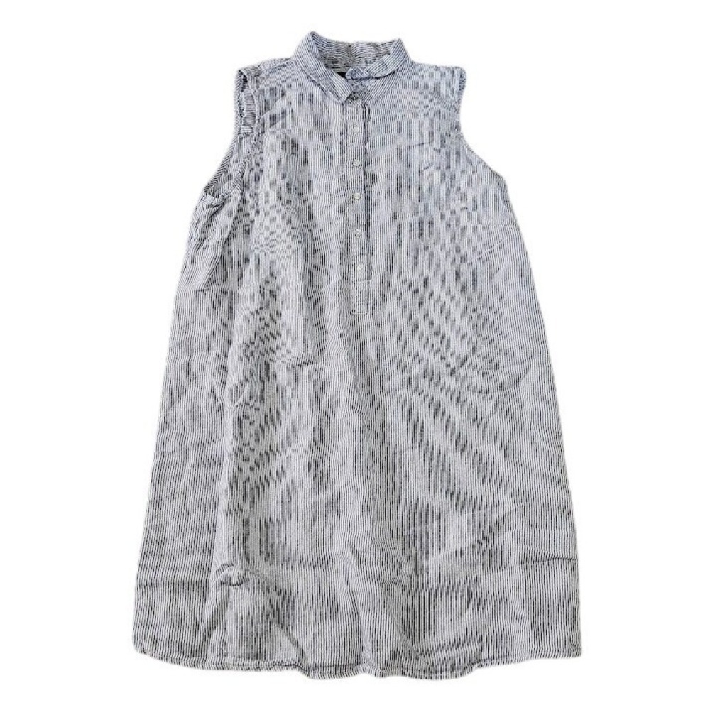 Tahari 100% Linen Shirt Dress Plus 1X Blue White Striped Sleeveless Coastal Prep